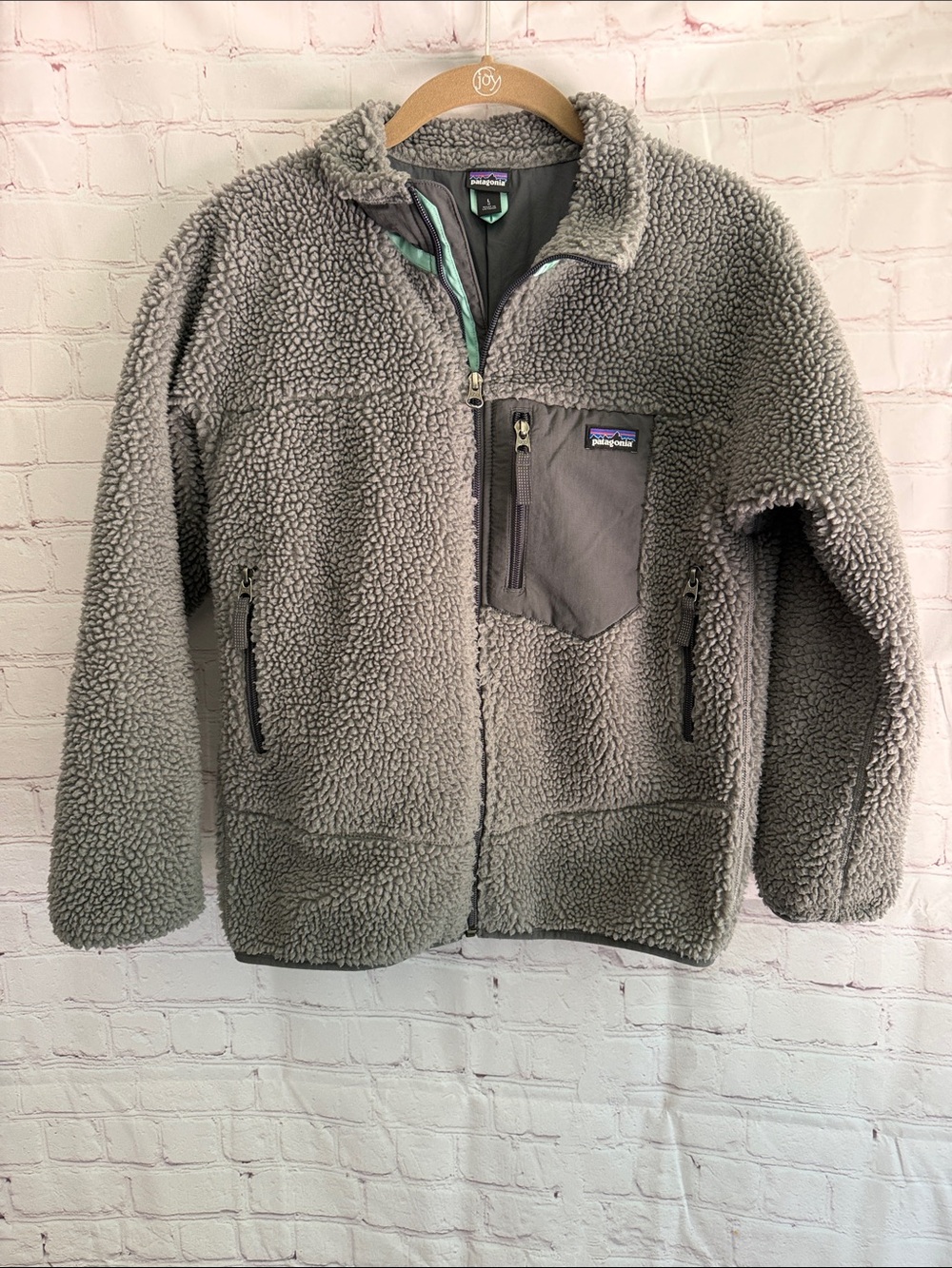 Patagonia Kids Girls Grey Retro-X Pile Fleece Zip Up Jacket Size Large retro